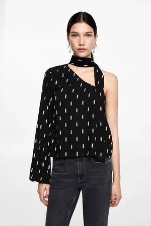 MANGO One shoulder top Meisjes Viscose Choker All over print