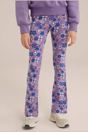 WE Fashion Flared broek paars Meisjes Viscose Bloemen