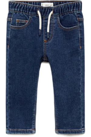 MANGO Straight leg jeans dark blue denim Blauw Effen