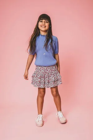 Looxs Little top met col blauw rib gebreid Effen