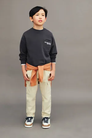 MANGO Straight cargo broek zand Beige Jongens Katoen Effen