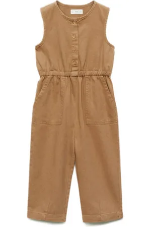 MANGO Jumpsuit bruin Meisjes Katoen Ronde hals Effen