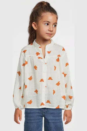 LEVV Blouse oranje Meisjes Katoen Klassieke kraag Blad