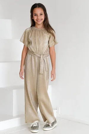 Like Flo Straight jumpsuit goud Meisjes Polyester Boothals Effen