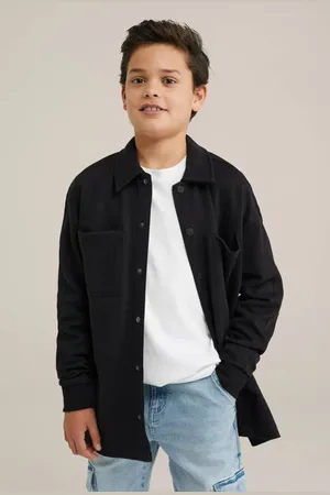 WE Fashion Overhemd zwart Jongens Katoen Klassieke kraag Effen