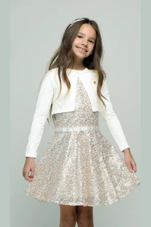 Le Chic Bolero Vest Ecru Meisjes Stretchkatoen Ronde hals Effen
