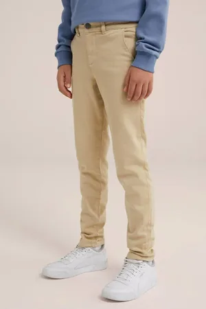 WE Fashion Blue Ridge slim fit broek beige Jongens Katoen Effen