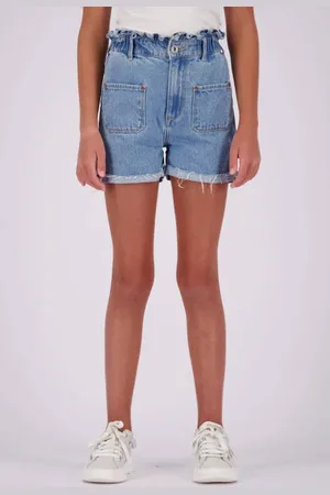 Vingino High waist denim short Demy Korte broek Blauw Effen