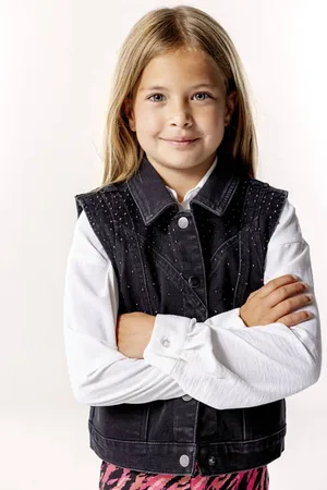 ONLY KIDS GIRL denim gilet KOGKENNEDY black denim Zwart Effen