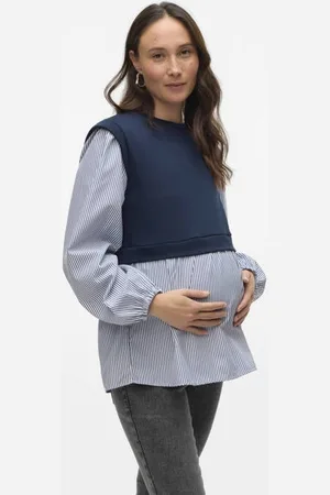 Mama;licious Zwangerschaps blousetop blauw Dames Polyester Ronde hals Streep