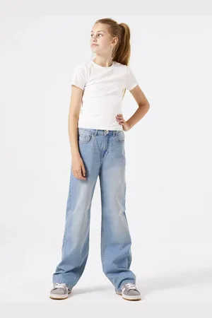 Garcia High waist wide leg jeans light blue denim Blauw Effen