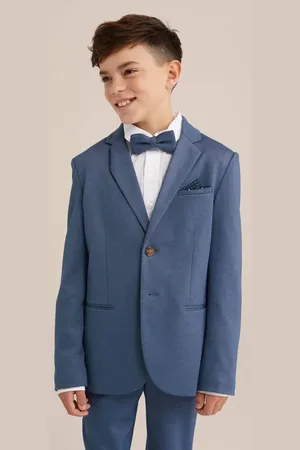 WE Fashion Colbert donkerblauw melange Jongens Polyester Smokingkraag Effen