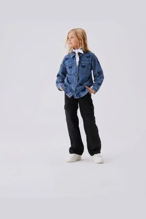 NAME IT KIDS wide leg jeans NKFROSE Zwart Meisjes Denim Effen