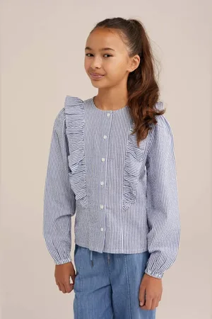 WE Fashion Blouse blauw Meisjes Katoen Ronde hals Streep