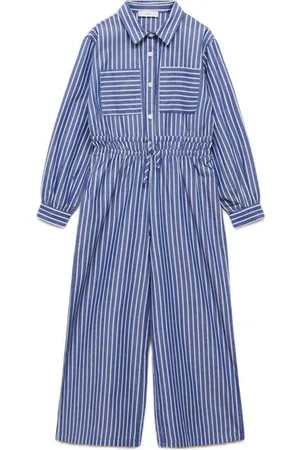 MANGO Jumpsuit blauw Meisjes Katoen Klassieke kraag Streep