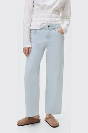 MANGO Wide leg jeans lichtblauw Meisjes Denim Streep