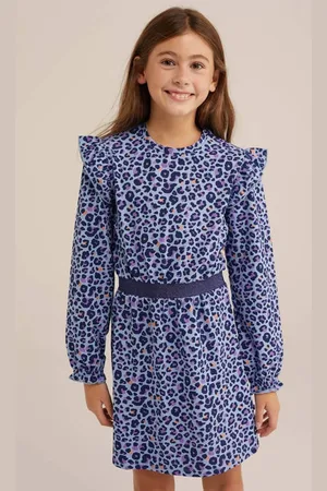 WE Fashion Korte jurk lichtblauw Meisjes Stretchkatoen Ronde hals All over print