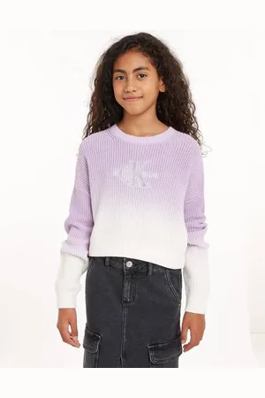 Calvin Klein Trui /wit Paars Meisjes Katoen Ronde hals Meerkleurig