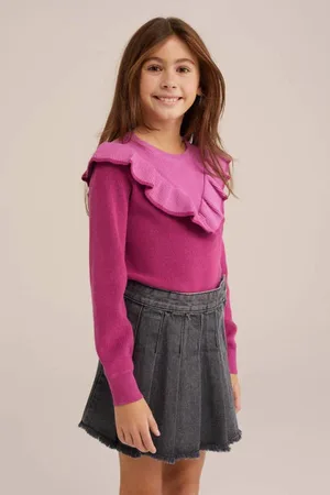 WE Fashion Gebreide trui roze Meisjes Acryl Ronde hals Effen