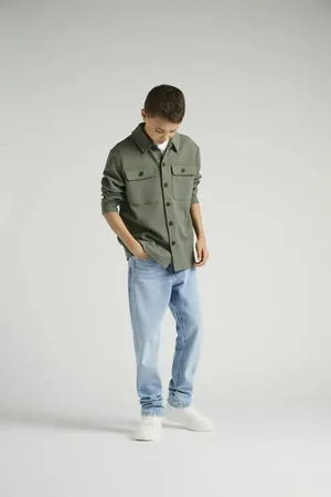Only & Sons JUNIOR overshirt grijsgroen Overhemd Jongens Polyester Klassieke kraag