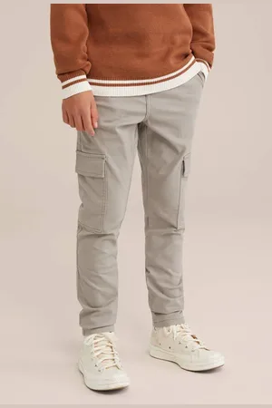 WE Fashion Blue Ridge slim cargo broek Beige Jongens Stretchkatoen