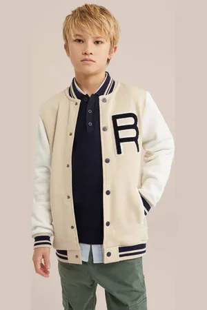 WE Fashion Blue Ridge bomberjack wit/beige/donkerblauw Jas Jongens Katoen Ronde hals