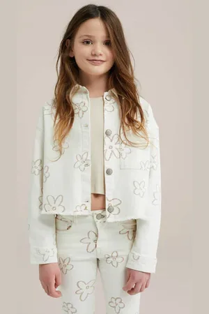 WE Fashion Blue Ridge blouse ecru Meisjes Stretchdenim Klassieke kraag