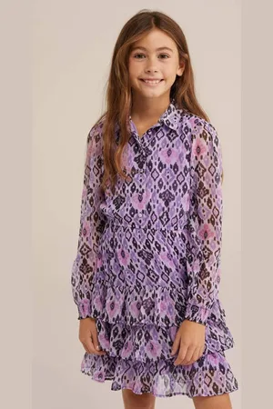 WE Fashion Korte jurk paars Meisjes Polyester Klassieke kraag All over print