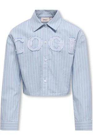 ONLY KIDS GIRL blouse lichtblauw Groen Meisjes Katoen Klassieke kraag Logo