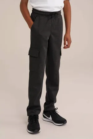 WE Fashion Gemêleerde slim fit joggingbroek Zwart Jongens Polyester