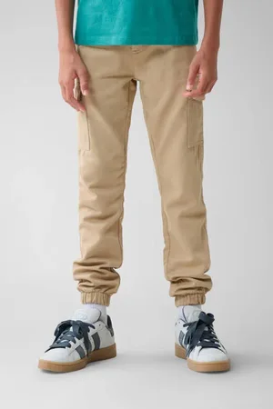 SHOEBY Tapered fit cargobroek zand Bruin Jongens Katoen Effen