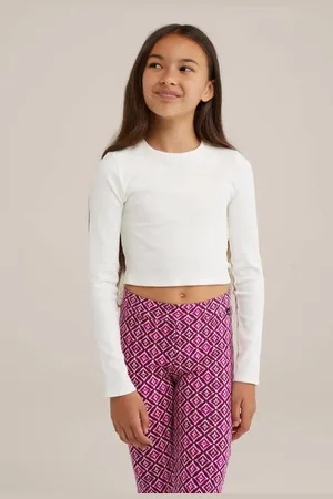 WE Fashion Longsleeve Wit Meisjes Stretchkatoen Ronde hals Effen