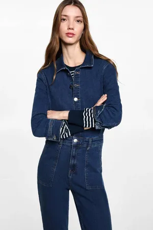 MANGO Jumpsuit dark blue denim Blauw Effen