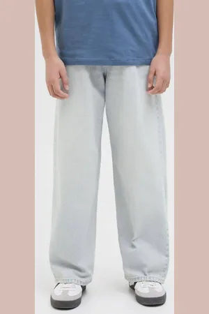 JACK & JONES JUNIOR high waist loose fit jeans light Blauw Effen