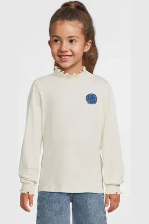 Moodstreet Longsleeve Laure met printopdruk Ecru Meisjes Stretchkatoen Opstaande kraag