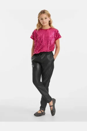 Anytime Joggingbroek imitatieleer Effen