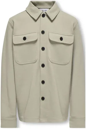 Only & Sons JUNIOR overshirt licht kaki Overhemd Grijs Jongens Polyester Klassieke kraag