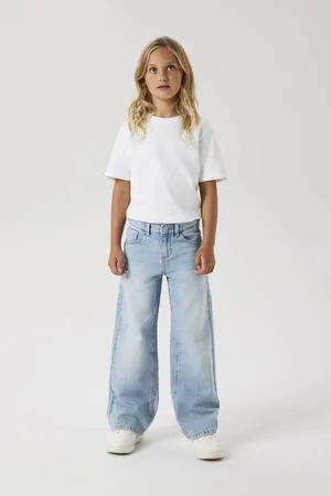 NAME IT KIDS wide leg jeans Blauw Meisjes Denim Effen