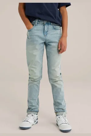 WE Fashion Blue Ridge tapered jeans light blue denim Blauw Effen
