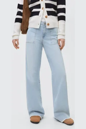 MANGO Wide leg jeans light blue denim Blauw Effen