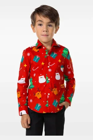 OppoSuits Overhemd Festivity met all over print Jongens Stretchkatoen Klassieke kraag