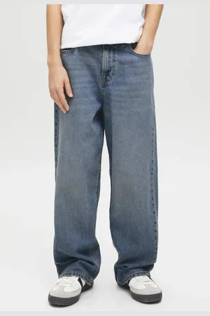 JACK & JONES JUNIOR high waist loose fit jeans dark Blauw Effen