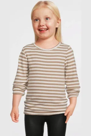 NAME IT KIDS gestreepte longsleeve NKFSURAJA Beige Meisjes Stretchkatoen Ronde hals