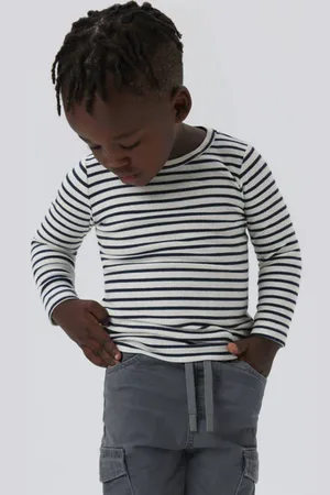 NAME IT MINI gestreepte longsleeve NMNBANI ecru/zwart Blauw Jongens Katoen Ronde hals