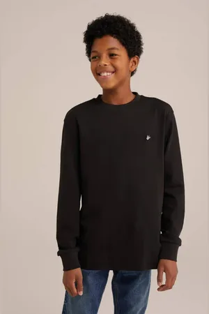 WE Fashion Longsleeve zwart Jongens Katoen Ronde hals Effen