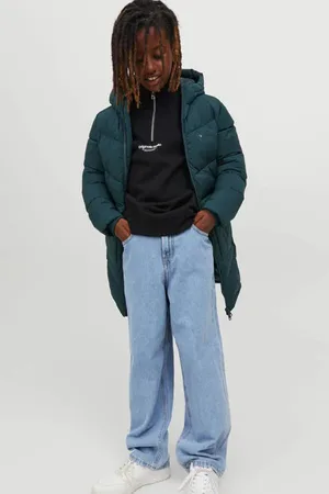 JACK & JONES JUNIOR high waist loose fit jeans JJIALEX Blauw Jongens Katoen
