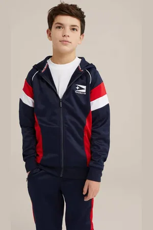 WE Fashion Bad Boys sweatvest donkerblauw Jongens Polyester Capuchon Meerkleurig