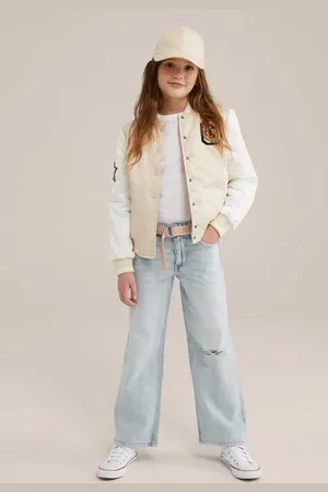 WE Fashion Bomberjack zomer beige Jas Meisjes Polyester Ronde hals Meerkleurig