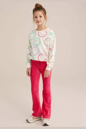WE Fashion WE Fundamentals flared broek fel roze Meisjes Corduroy Effen