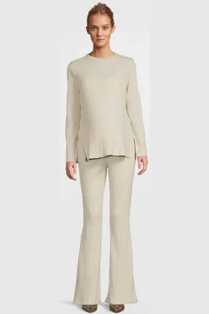 Mama;licious High waist zwangerschaps flared broek ecru Wit Dames Katoen